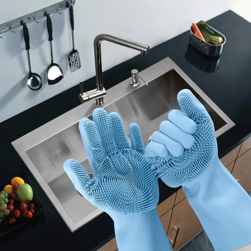Silicone Dishwashing Scrubber Gloves | Multi-Purpose Cleaning Gloves for Kitchen & Bathroom
