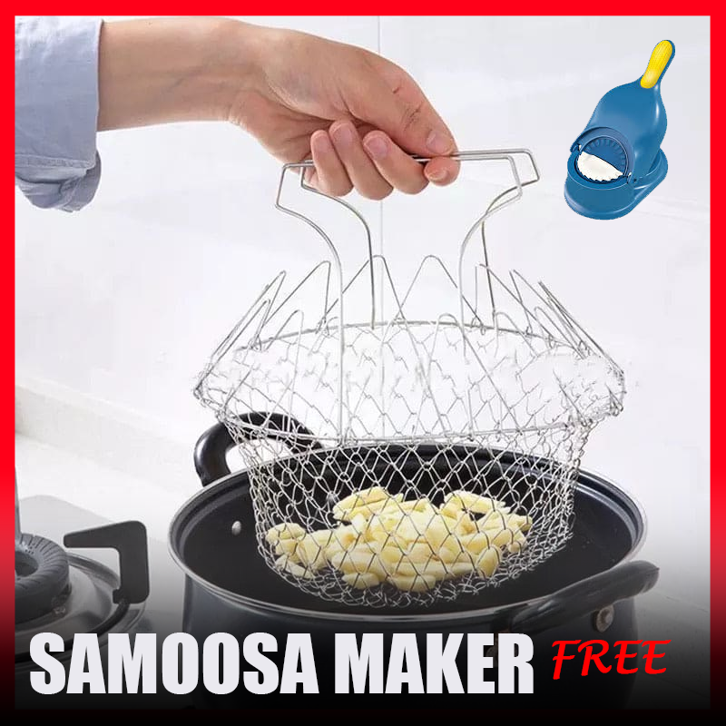 RAMZAN SALE is LIVE! High-Quality Stainless Steel Foldable Chef Basket For Fried Food and Fruits with SAMOOSA MAKER FREE